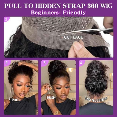 Uonoco Hidden Strap 360 Lace Front Wigs Human Hair Body Wave Invisible Drawstring HD Lace Front Wigs Human Hair Pre Plucked With Natural Hairline 360 Frontal Glueless Wigs for Women 180 Density