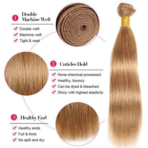 Fabimiya 22 24 26 Inch Human Hair Bundles Honey Blonde 27# Straight Bundles Human Hair 100% Unprocessed Soft Sewn In Hair with Double Weft for Black Women