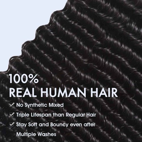 Human Hair Bundles 20 22 24 Inch Deep Wave Bundles Human Hair Curly 3 Bundle Deals 16A 100% Unprocessed Brazilian Raw Hair Weave Bundle Wet and Wavy Water Wave Human Hair Extensions Natural Black