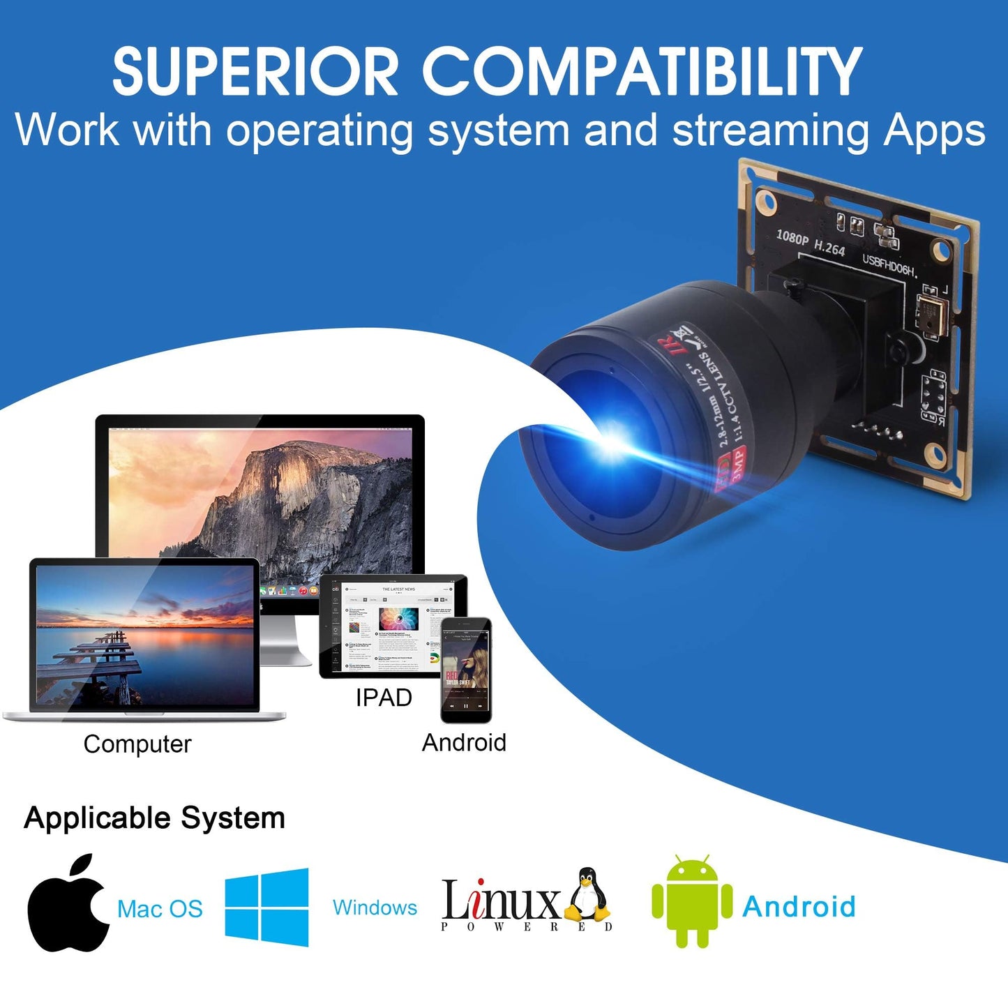 ALPCAM 1080P USB Camera Module, 0.01Lux Low Light Camera with 2.8-12mm Varifocal Lens H.264 2MP CMOS IMX323 UVC Industrial Webcam Board for Window Linux Android Mac OS