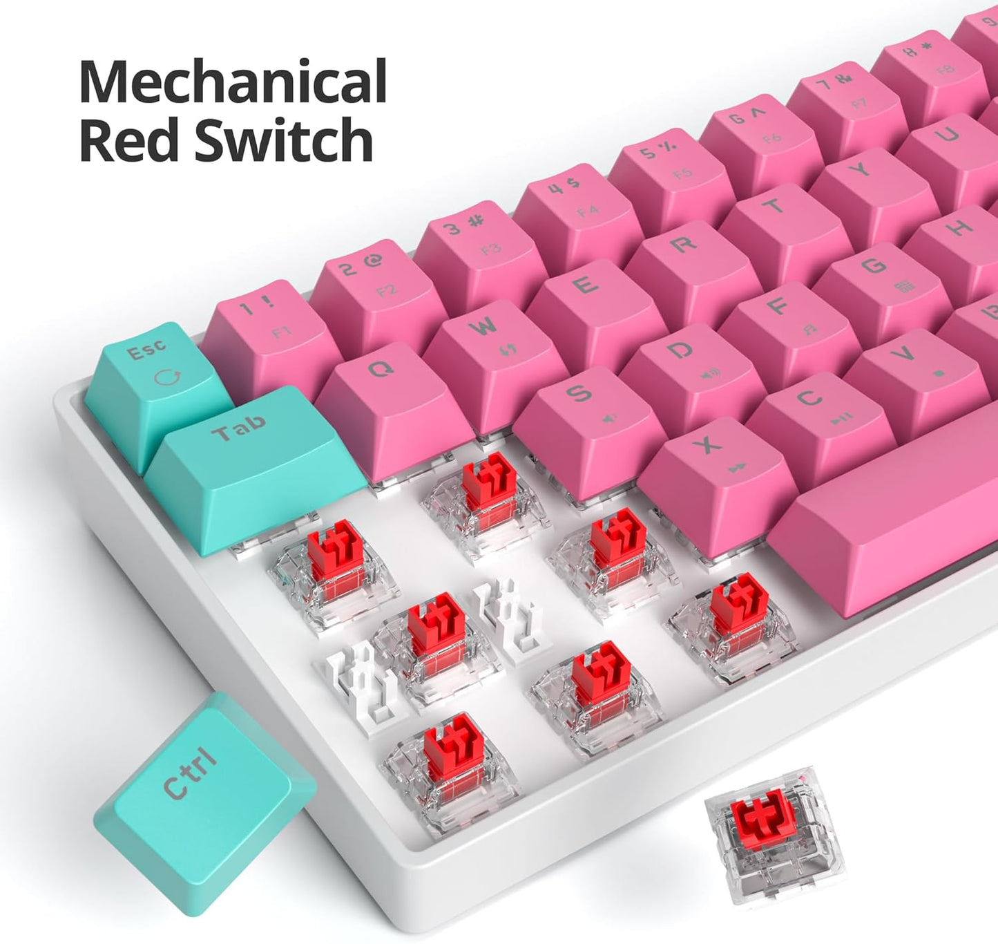 60 Percent Gaming Keyboard 68 Keys Mechanical Keyboard LED Backlit Compact Wired Keyboard with Red Switch for Windows PS4/5 Xbox Gamer(Black-White)