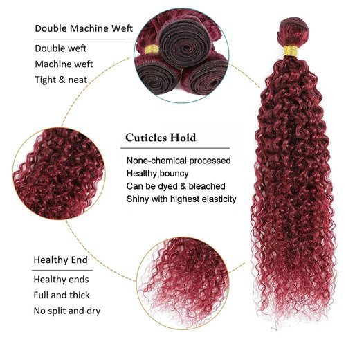 Condescension Human Hair Bundles Burgundy 99J Jerry Curly 16 18 20 Inch Bundles Human Hair 100% Unprocessed Burgundy Soft Sewn In Hair with Double Weft for Black Women