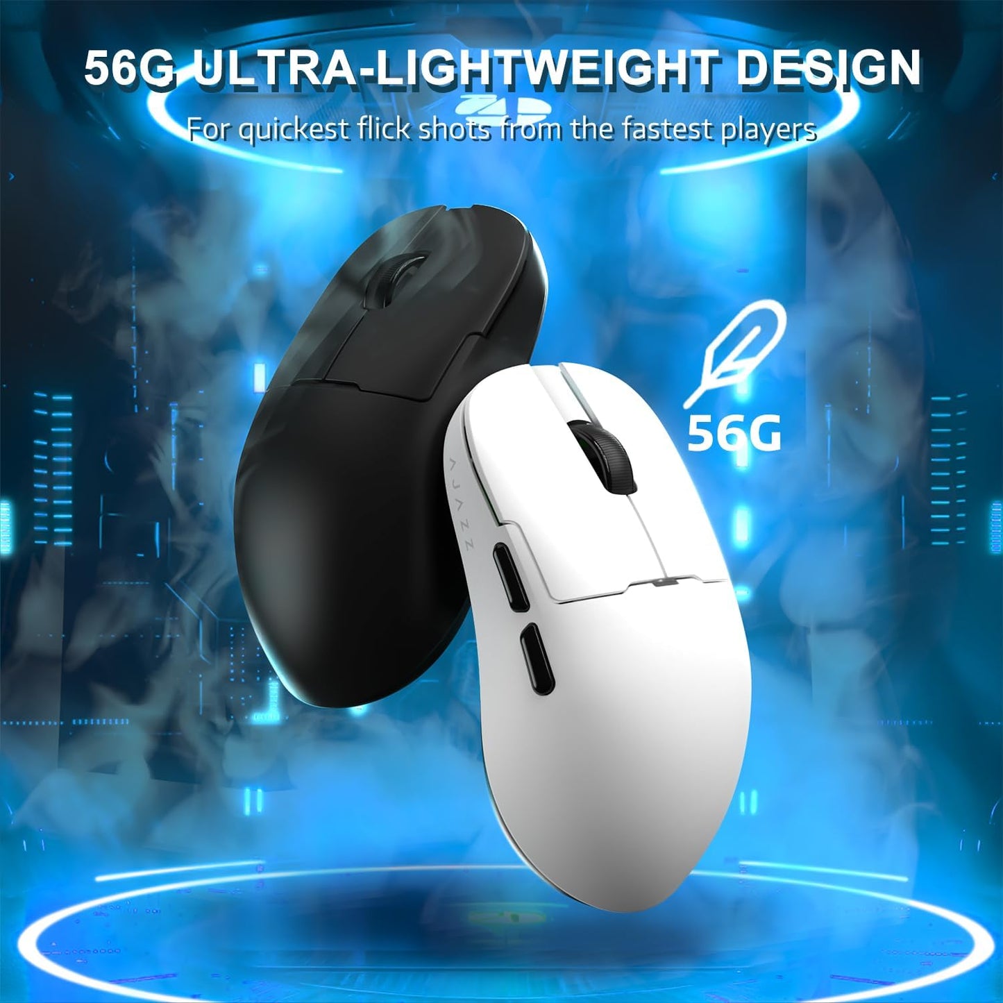 AJAZZ AJ159 APEX Wireless Gaming Mouse with Magnetic Charging Base, 56g Lightweight BT/2.4G/USB-C Wired Mouse, PAW3950APEX 42K DPI Optical Sensor, Programmable Buttons for PC/Mac/Win(White)