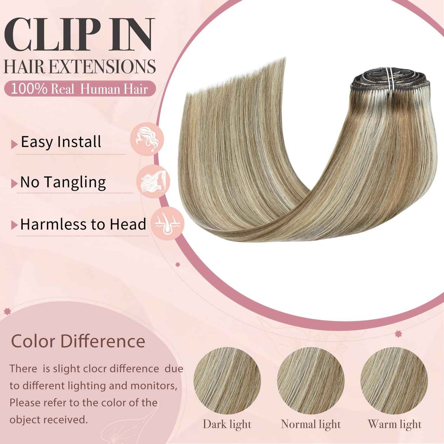 HUAYI Clip In Hair Extensions - Ash Blonde Mixed Platinum Blonde 120g 20 Inch, Real Human Hair Extensions for Women, Premium Quality Hair Extensions Real Human Hair for a Natural Look