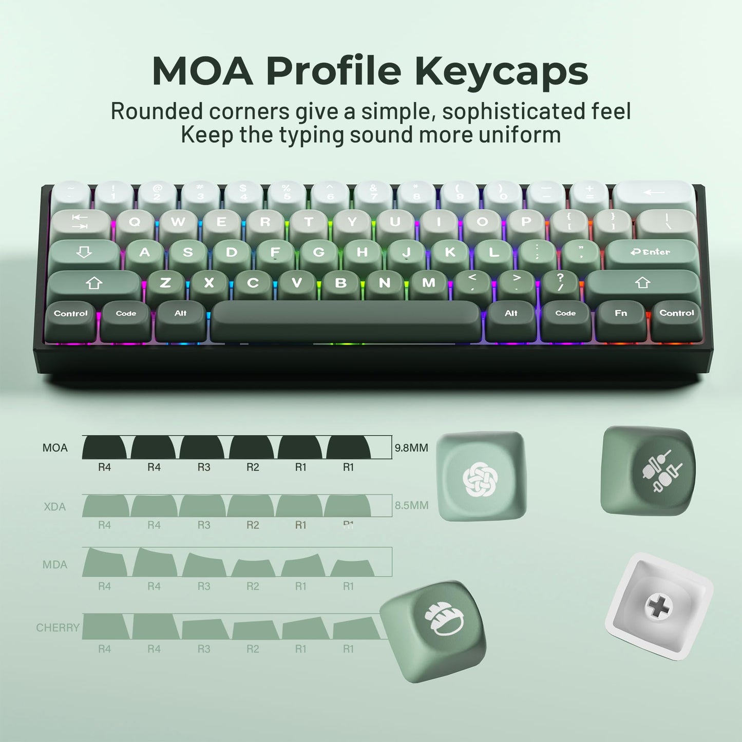 XVX Matcha Wagashi PBT Keycaps - Custom Keyboard Keycaps 60 75 100%, 5 Side Dye Sublimation, 132 Keys Set for Cherry Gateron MX Switches, Gradient Green