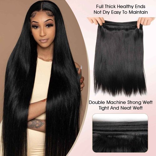 Human Hair Bundles,Straight 4 Bundles 16 18 20 22 Inch,16A Bundles Human Hair,100% Unprocessed Virgin Brazilian Hair Extensions Double Weft, Quick Weave Sew In Hair Bundle