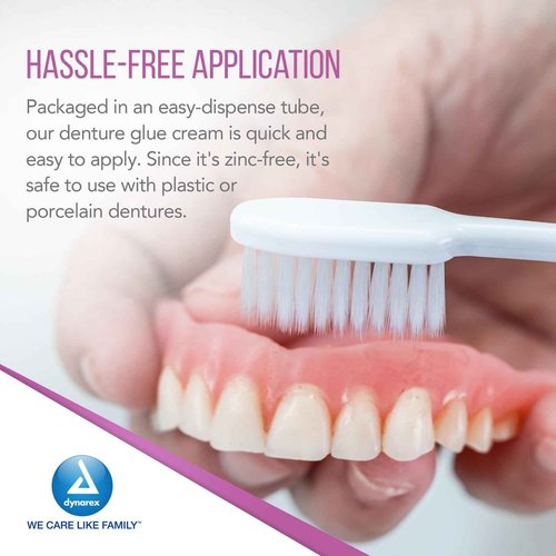 Dynarex Denture Adhesive - Easy to Dispense & Apply - Long-Lasting & Secure Hold - Comfortable Fit - Mint Flavored Denture Adhesive Cream - 2 Oz Tube