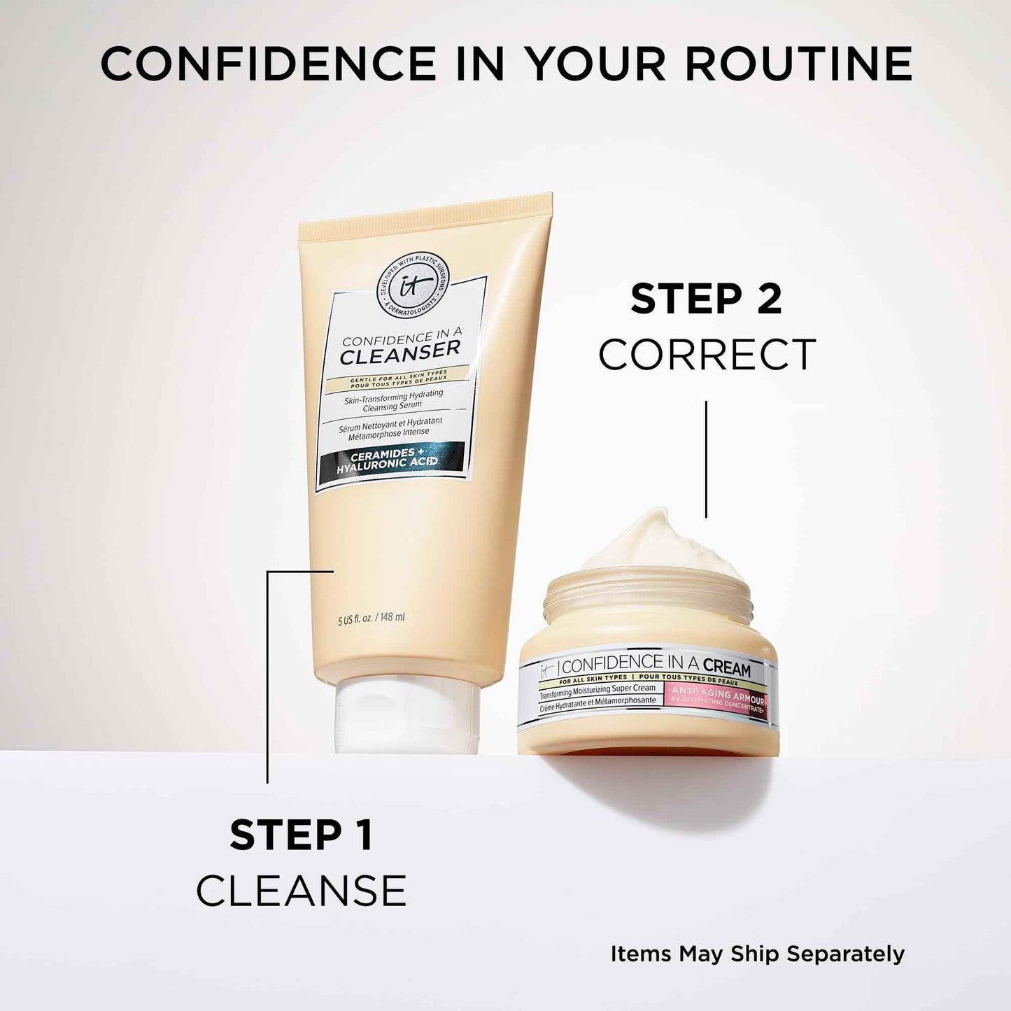 IT Cosmetics Daily Confidence Skincare Bundle – Hydrating Facial Cleanser + Anti-Aging Moisturizer – Includes Confidence in a Cream 2 Oz + Confidence in a Cleanser 5 Oz – Gift for All Skin Types