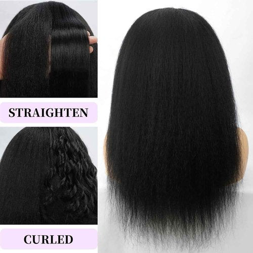 CYIKLI Kinky Straight Headband Wig 24 Inch Human Hair Headband Wigs for Black Women Glueless Yaki Straight Human Hair Headband Wigs Natural Black color