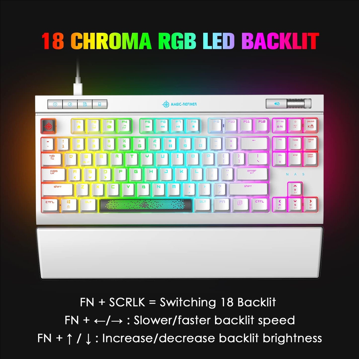 ZIYOU LANG Mechanical Gaming Keyboard, 87 Keys Chroma RGB LED Backlit, Blue Switch, USB-C, PC/Mac Compatible
