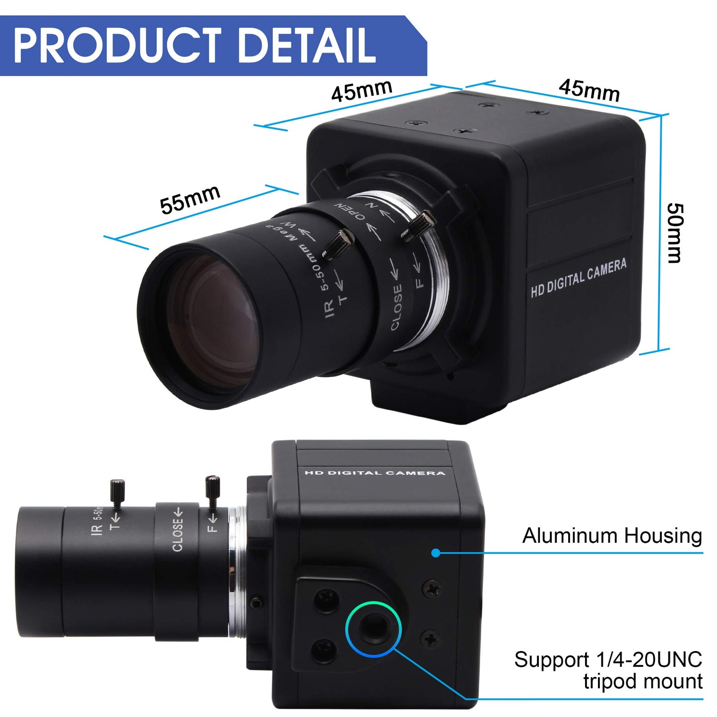 ALPCAM USB Camera 4K Ultra HD Webcam with 5-50mm Varifocal Lens USB Camera High Resolution 3840P Optical Web Camera,Manual Zoom Conference Webcam Support OPENCV on Mac/Window/Linux