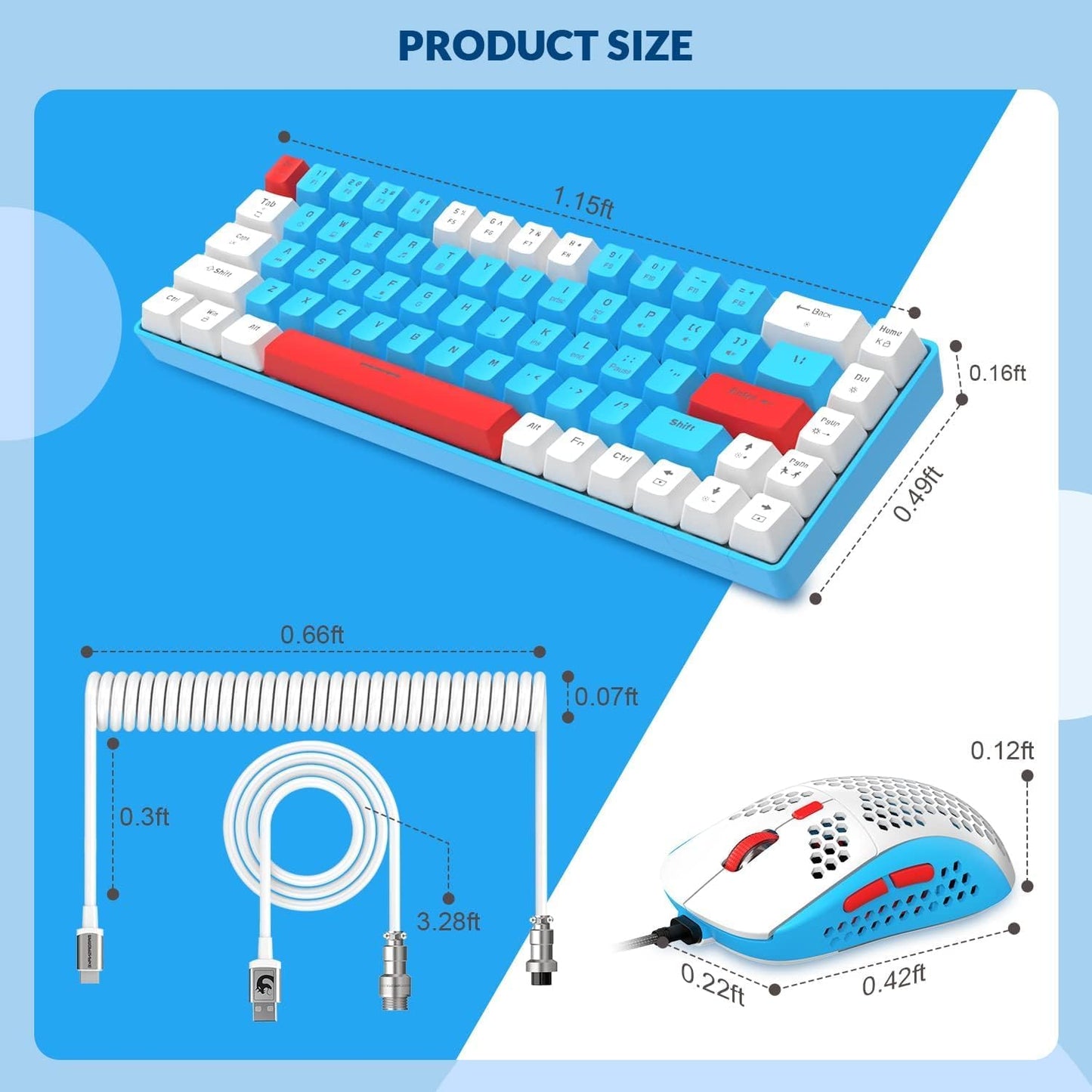 ZIYOU LANG RK-T8PR0 Wired 65% Mechanical Gaming Keyboard and Mouse Combo with RGB LED Backlit Anti-ghosting TKL Mini 68 Key Coiled C to A Cable Linear Red Switch for PS4 PS5 Xbox PC Mac Gamer(Gray)