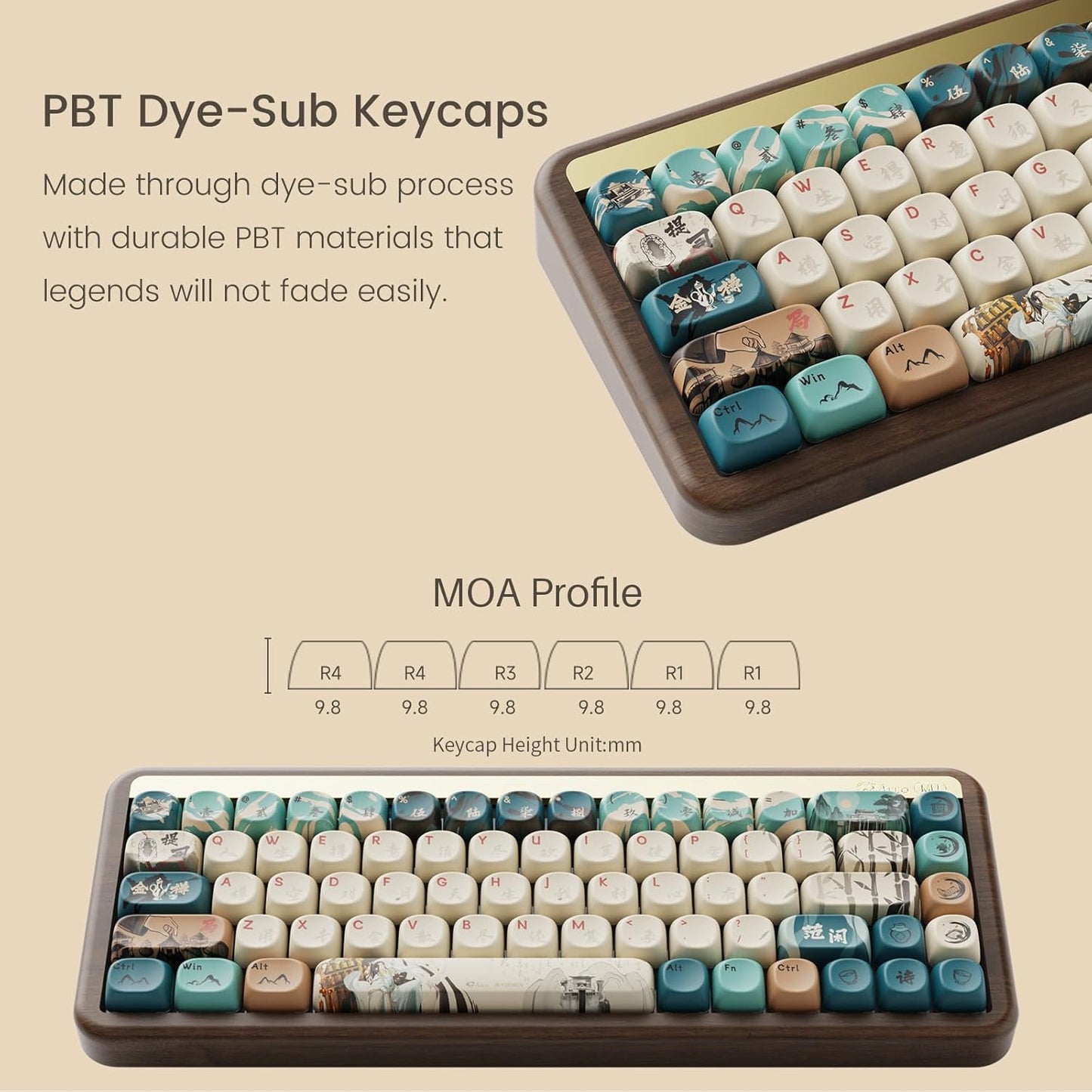 Akko Mechanical Gaming Keyboard with Walnut Wooden Case, MU01 Autumn 65% 68-Key RGB 2.4G Wireless/Bluetooth/Wired Hot-swappable Keyboard with PBT Dye-Sub Keycaps for Mac & Win