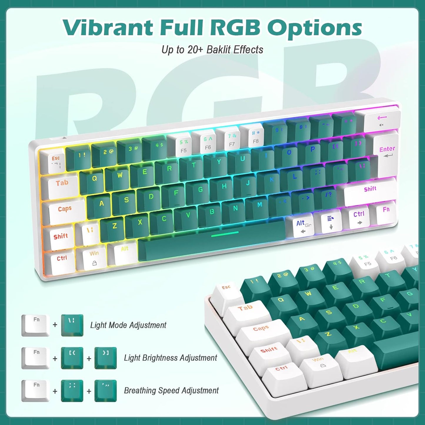 ZIYOU LANG RK-T60 Wired Mechanical Gaming Keyboard and Mouse Combo Portable with Rainbow Backlit 62Key NKRO 6400DPI RGB Honeycomb Mice Coiled Aviator Cable for PS4/PC/WIN Gamer(Light Gray/Red Switch)