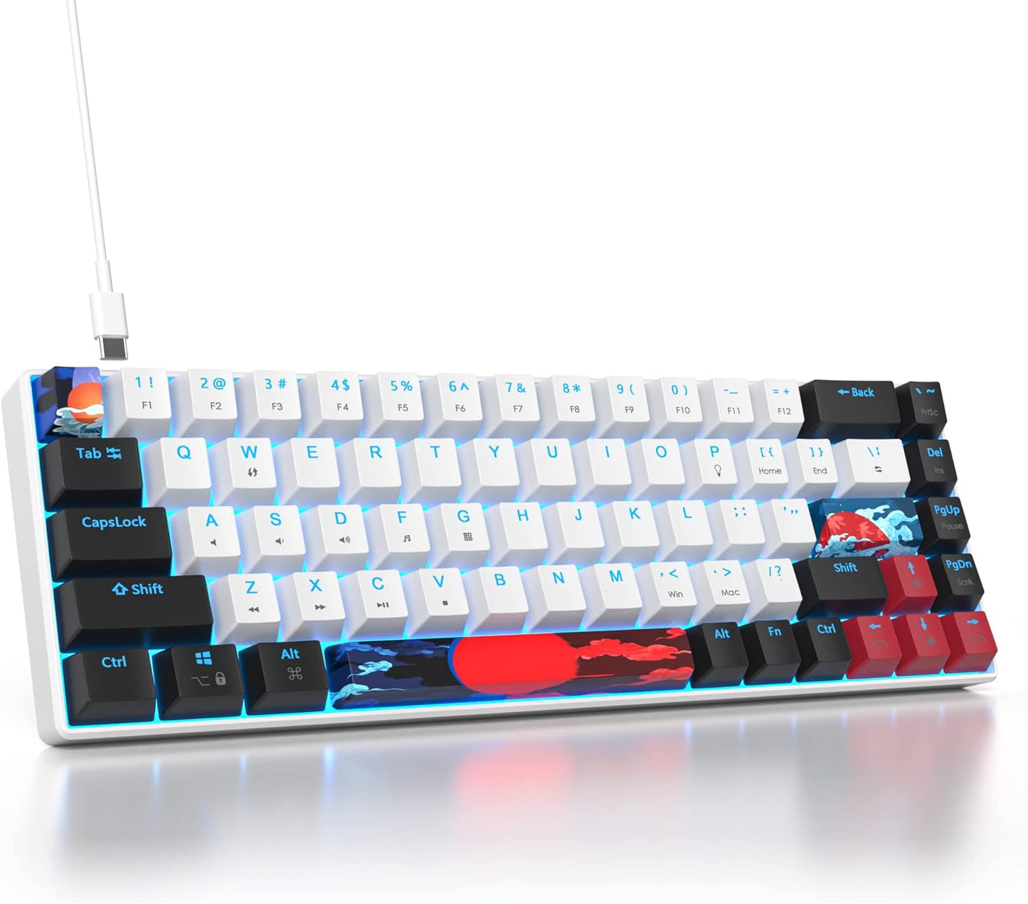 60 Percent Gaming Keyboard 60% Mechanical Keyboard LED Backlit Ultra Compact Wired Keyboard with Red Switch for Windows Laptop Gamer(61 Blue Samurai)