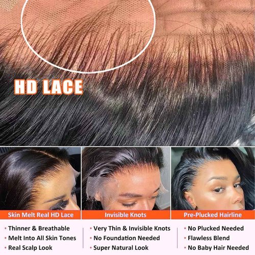 Hoisali Body Wave HD Lace Front Wigs Human Hair Pre Plucked 220% Density 13x6 Lace Front Wigs Human Hair Glueless Frontal Wigs Human Hair Pre Plucked Bleached Knots with Baby Natural Color 26 Inch