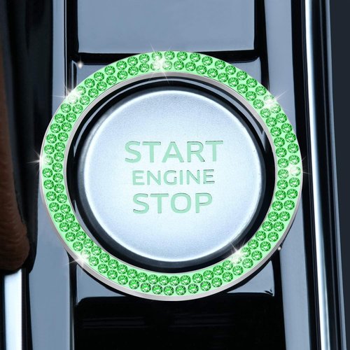 LivTee 2 PCS Crystal Double Rhinestone Car Engine Start Stop Decoration Ring, Bling Car Interior Accessories for Women, Push to Start Button Cover Sticker, Automotive Decals, Light Green