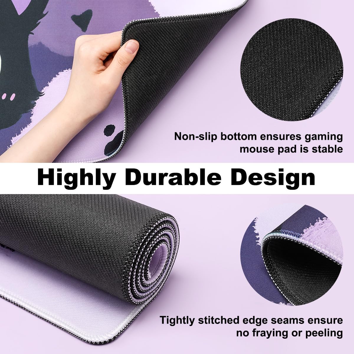 YUNZII Keynovo Gaming Mouse Pad, Large Mouse Pad, Non-Slip 4mm Laptop Gaming Desk Pad for Office and Home(Black cat, 31.49'' x 11.8'')