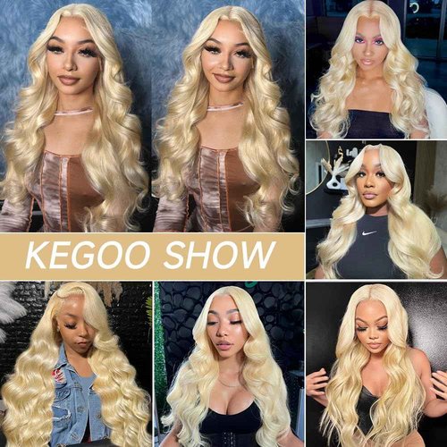 KEGOO 30 Inch 613 Lace Front Wig Human Hair 200% Density Blonde Wig Human Hair 13x6 Body Wave HD Lace Front Wigs Human Hair Pre Plucked Glueless Blonde Human hair Wig
