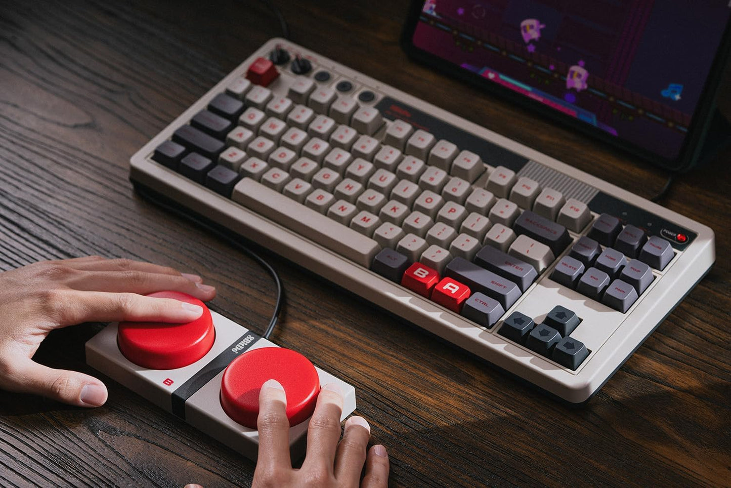 8BitDo Retro Mechanical Keyboard, Bluetooth/2.4G/USB-C Hot Swappable Gaming Keyboard with 87 Keys, Dual Super Buttons and Super Stick for Windows and Android - C64 Edition