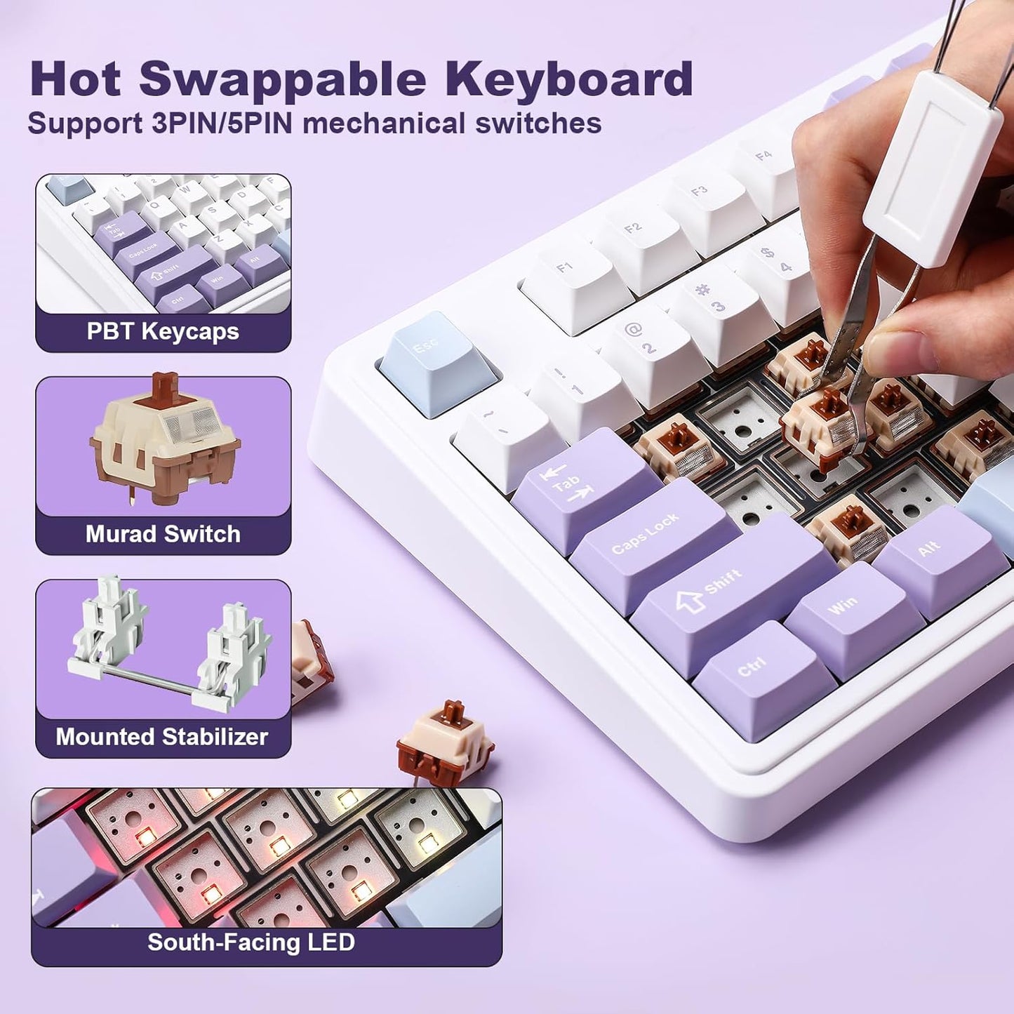 AJAZZ AK980 Wireless Keyboard with Smart Display & Knob,98% Mechanical Keyboard Tri-Mode BT/2.4G/USB-C, Hot Swappable, PBT Keycaps, with RGB Light for Win & Mac(Black,Murad Switch)
