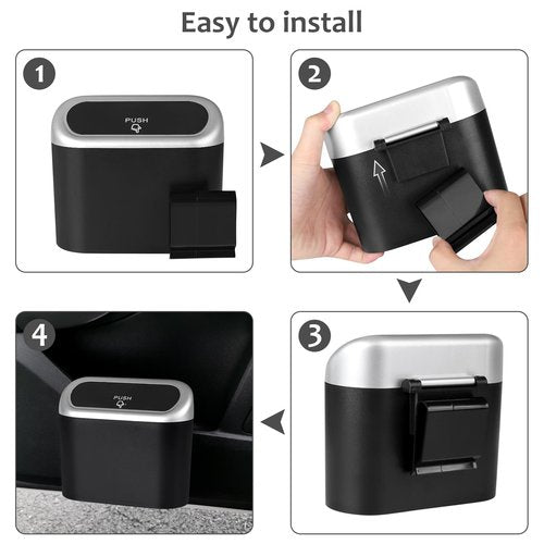 Accmor Car Trash Can with Lid, Mini Vehicle Trash Bin Car Dustbin Garbage Organizer Holder with Trash Bag, 2 Pack Small Hanging Leakproof Cars Storage Bag Container for Auto, SUV, Office (Silver)