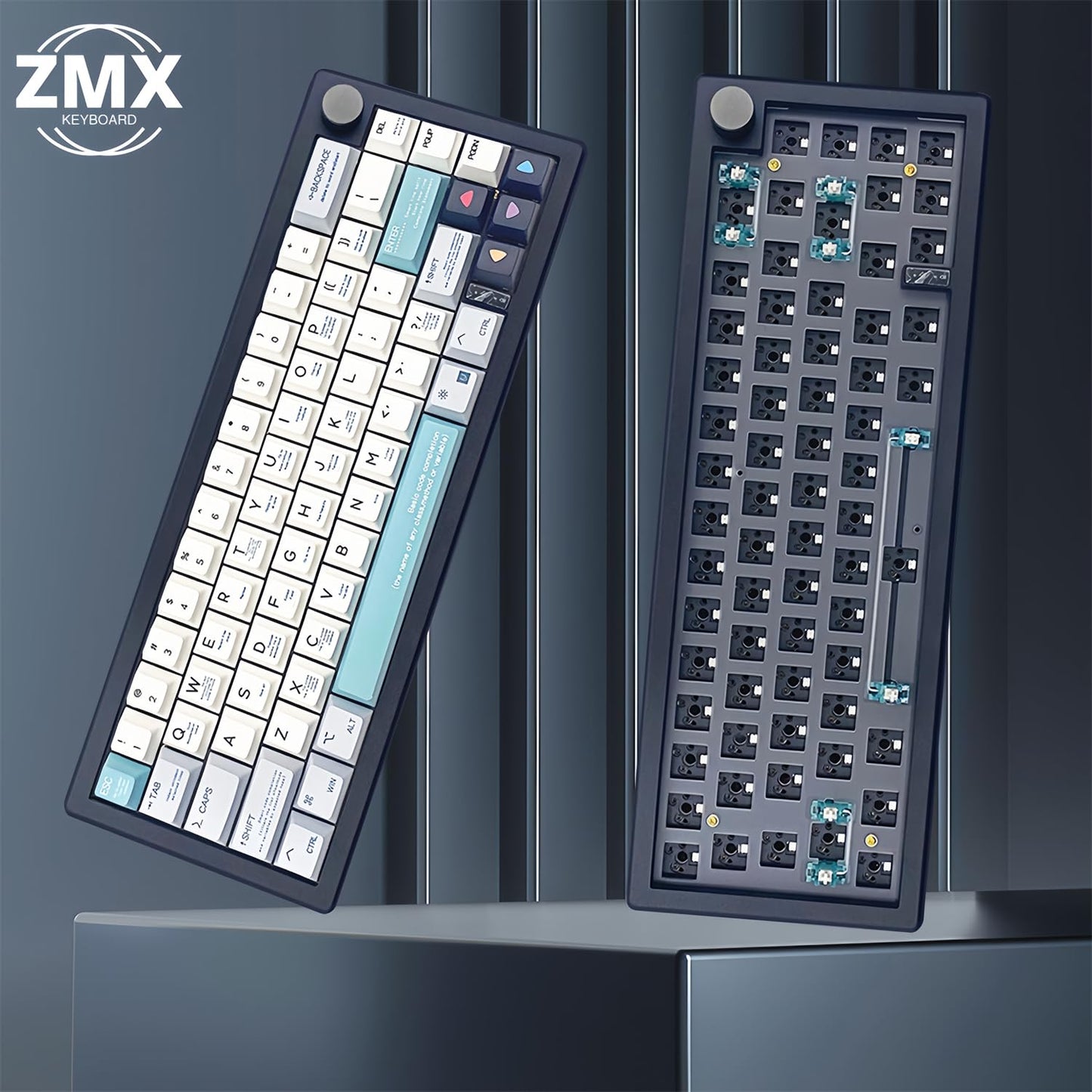 ZMX GMK67 Keyboard Barebones Kit,Hot-Swap PCB Bluetooth 5.0/2.4G/Type-C Tri-Mode 65% Mini Custom RGB Wireless Mechanical Keyboard with Knob Gasket Mount Programmable Gaming Keyboard DIY Kit (Black)
