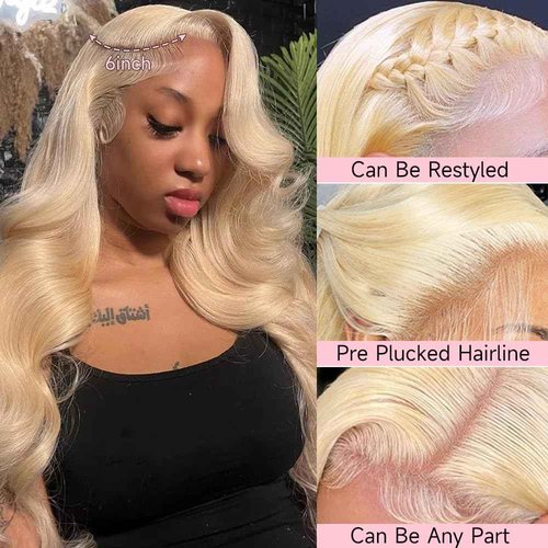 Loyom 613 28 Inch Lace Front Wig Human Hair 13x6 Transparent Lace 12A 200 Density Blonde Body Wave Lace Front Wigs Human Hair Pre Plucked 613 HD Lace Frontal Wig