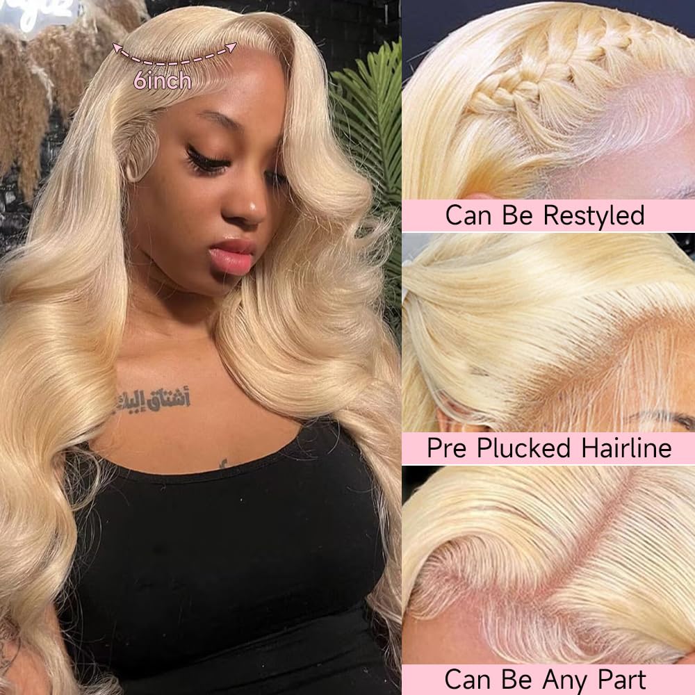 Loyom 613 28 Inch Lace Front Wig Human Hair 13x6 Transparent Lace 12A 200 Density Blonde Body Wave Lace Front Wigs Human Hair Pre Plucked 613 HD Lace Frontal Wig