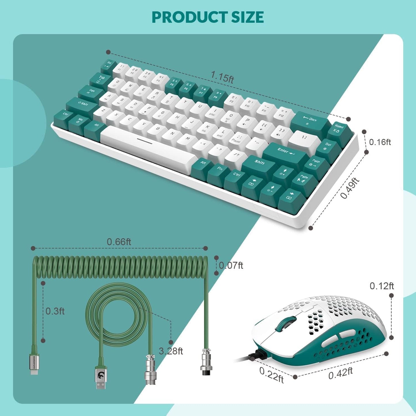 ZIYOU LANG RK-T8PR0 Wired 65% Mechanical Gaming Keyboard and Mouse Combo with RGB Backlit Anti-ghosting TKL Mini 68 Key Coiled C to A Cable Tactile Blue Switch for PS4 PS5 Xbox PC Mac Gamer(Dark Gray)