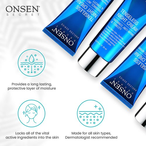 Onsen Secret Wrinkle Repair Tenseless Night Face Cream - Dermatologist Recommended Anti-Wrinkle, Radiance and Tonicity Cream - Anti Aging Ultra Boost Facial Creme for Dry Skin & Age Spots (0.8 Fl Oz)