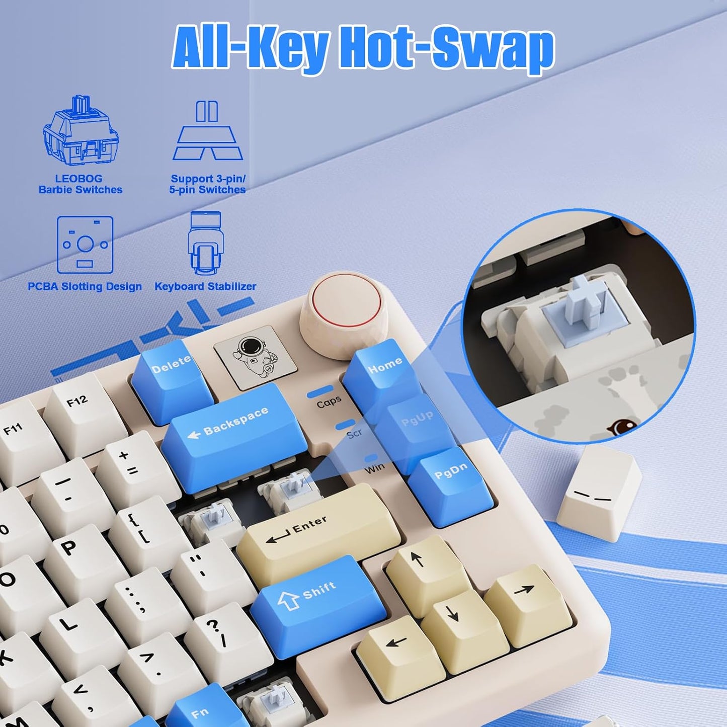 A75 Alice Keyboard, Tri-Mode Ergonomic Gaming Keyboard with RGB Backlit Functional Knob Joystick, 75% Layout Hot-Swap Gasket Custom Keyboards for Win Mac PC Gamer-Black