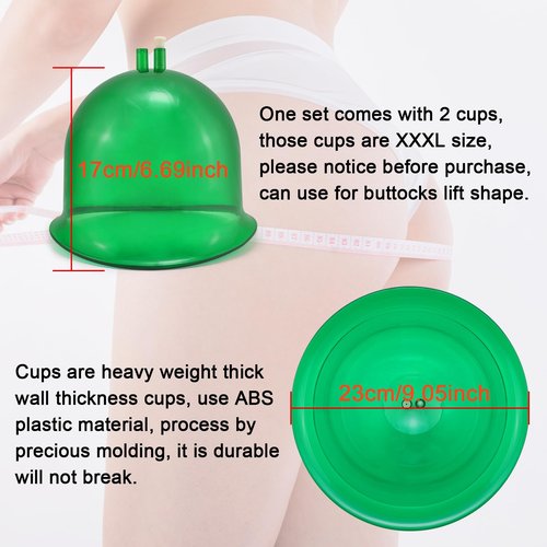 Elitzia Vacuum Cups for Butt Lifting 3000ML/101Fl.oz Vacuum Cupping Machine Accessories Extra-Large Buttocks 9.05inch bottom diameter 6.69inch height 1 Pair ETHX005 (Emerald)