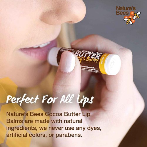 Nature's Bees Cocoa Butter Lip Balm, Original, Shea Butter, Olive Oil and Mango, Bulk Lip Care Pack for Dry Lips, Made with Coconut Oil, Beeswax, Vitamin E, Aloe, 0.15 oz 4 Flavors, 96 Pack