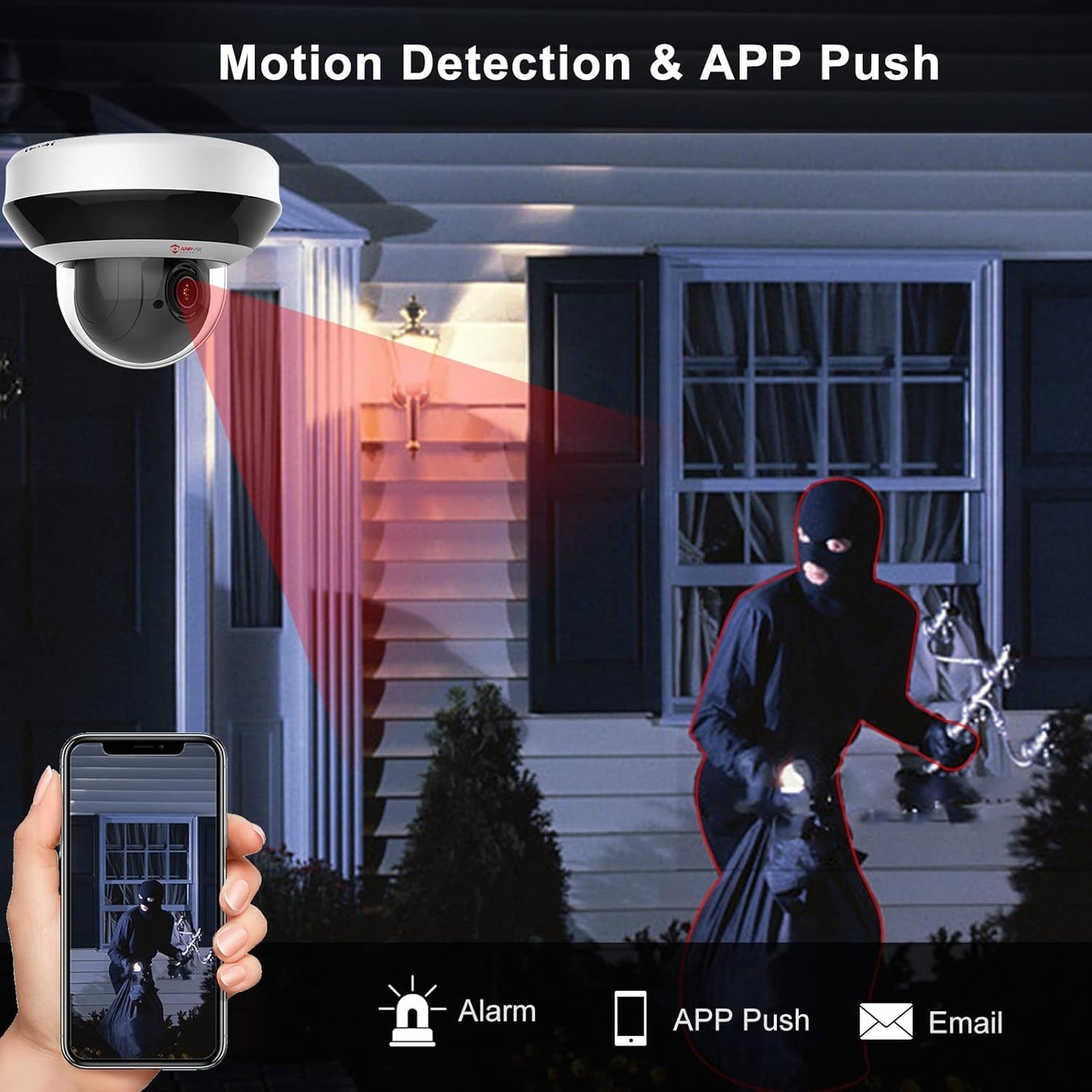 Anpviz 4MP PoE PTZ IP Camera with 4X Optical Zoom, 2560x1440@30fps, H.265+ Dome Security Camera, Perimeter Protection, Built-in Audio, Alarm, 330° Pan 90° Tilt, Card Slot, Guarding Vision(H Series)