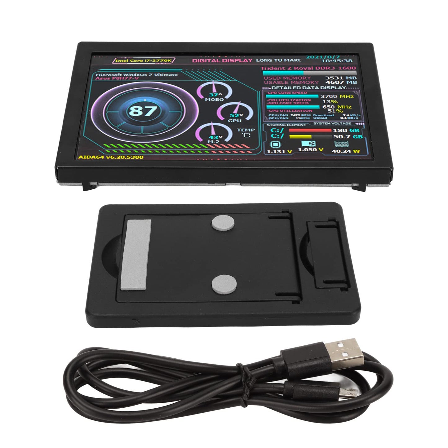 5in Computer Temp Monitor, AIDA64 PC CPU RAM Data Monitor for Linux Windows, PC Temperature Display for PC ARGB Computer Case Secondary Screen, IPS USB Mini Screen