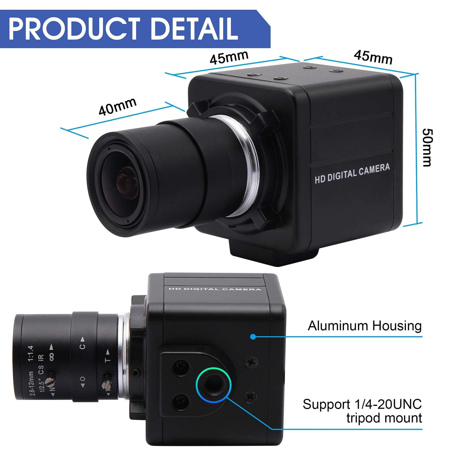ALPCAM USB Camera 4K Ultra HD Mini Webcam with 2.8-12mm Optical Zoom Lens Camera High Speed USB2.0 30FPS Web Camera for Mac,Window,Linux,Android