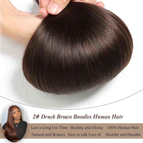 Dark Brown Human Hair Bundles with Closure (14 16 18with 14Free) Chocolate Brown Straight Hair 3Bundles with 4x4 Lace Closure Double Machin Weft Brown Bundles Human Hair