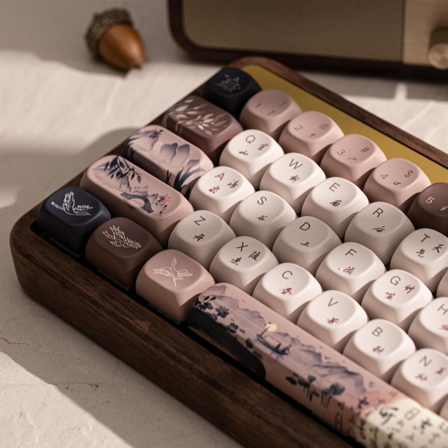 Akko Mechanical Gaming Keyboard with Walnut Wooden Case, MU01 Autumn 65% 68-Key RGB 2.4G Wireless/Bluetooth/Wired Hot-swappable Keyboard with PBT Dye-Sub Keycaps for Mac & Win