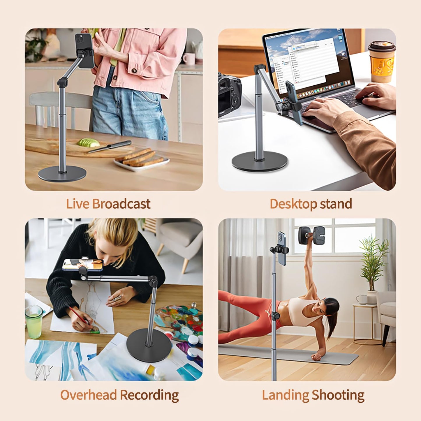 yAyusi Heavy Duty Aluminum Overhead Tripod for iPhone, 12 in Long Phone Mount for Desk, Flexible Articulating Arm Overhead Phone Mount for Live Streaming, Meeting, Cooking, Nail Video Recording