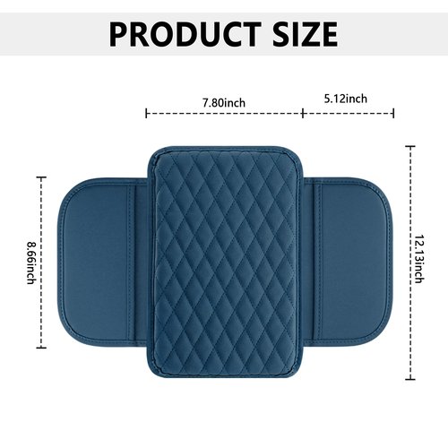 Upgraded Car Center Console Cover,Microfiber Leather Car Armrest Cover Cushion with 2 Storage Bags,Universal Car Armrest Storage Box Interior Accessories for Most Cars (Blue)