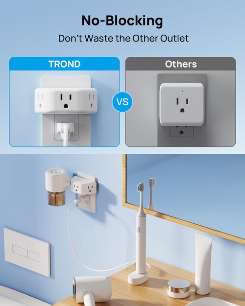 TROND Outlet Extender 3 Pack - Multi Plug Wall Outlet, 3-Prong Grounded Wall Splitter, 3 Way Angled Plug Adapter, Cruise Ship Essentials, Multiple Expander for Travel Home Office Dorm Room, White
