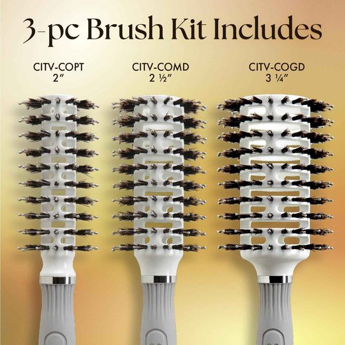 Olivia Garden Ceramic + Ion Turbo Vent Combo Hair Brush (ionic & 100% boar bristles) (3-piece kit: CITV-COPT, CITV-COMD, CITV-COGD)