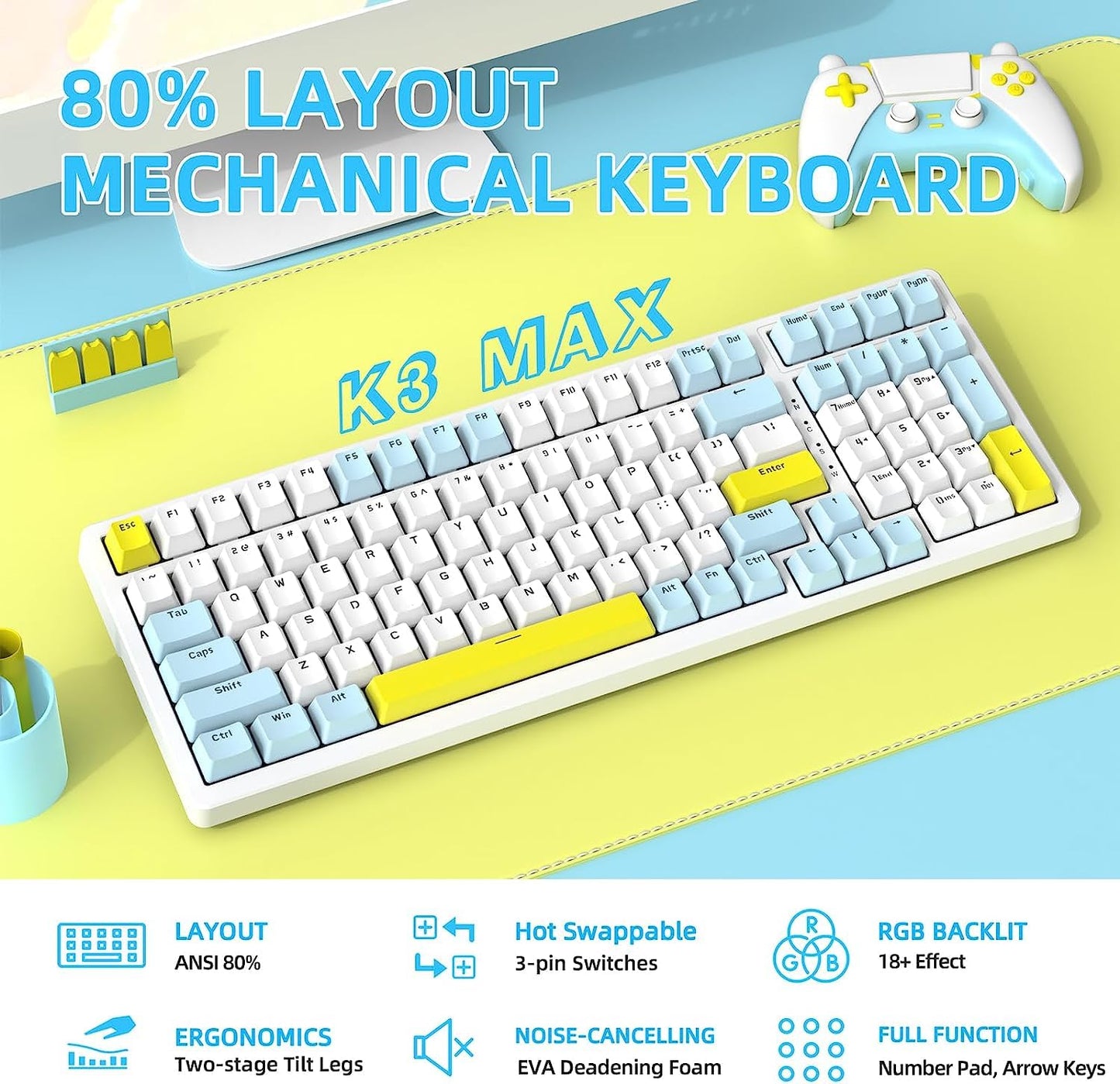 Ajazz Mechanical Gaming Keyboard,Hot Swappable Mechanical Keyboard with Numeric Pad,Compact USB Wired Keyboard 100 Keys Double-Shot ABS Keycaps,N-Key Rollover RGB Custom Keyboard for PC Mac(MX Red)