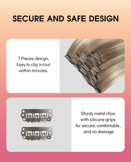 Youngsmile Human Hair Extensions Clip in Balayage Ash Brown Fading to Platinum Blond mixed Ash Blond Clip in Hair Extensions For Women Easy To Install Full Head 16inch 7Pcs 120g (CLIP#8/60/18-16Inch)