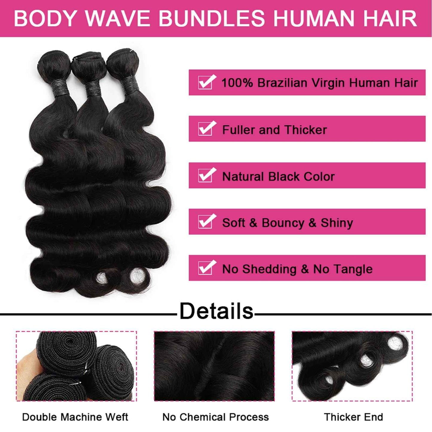 12A Body Wave Bundles Human Hair 16 18 20 Inch 100% Unprocessed Raw Human Hair Bundles Body Weave 3 Bundles Remy Virgin Hair Bundles Natural Black Color