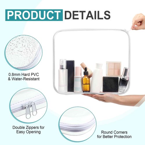 Sanwuta 10 Pcs Hard Zipper Case Clear Hard Pouches Plastic Zipper Pencil Box Toy Storage Bins Portable Plastic Container for Travel Toiletry Office Cosmetic Block Puzzle Organizer(L,Clear)