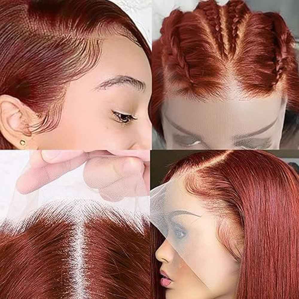 13x4 Lace Front Wigs Human Hair Brown,Reddish Brown hd Lace Front Bob Wigs for Black Women,10Inch Glueless Wigs Per-Plucked with Baby Hair Straight Short Wig Auburn Brown Lace Frontal Wig180% Density