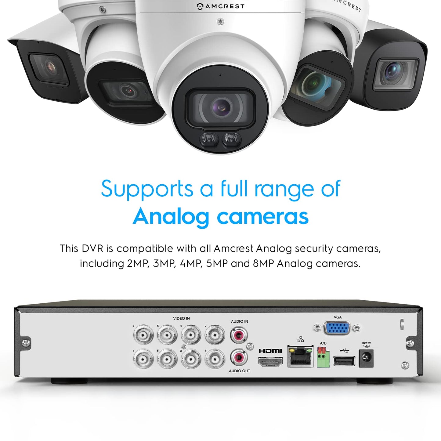 Amcrest 5MP UltraHD 8 Channel DVR Security Camera System Recorder, 5MP Security DVR for Analog Security Cameras, Remote Smartphone Access, HDD & Cameras NOT Included (AMDV5M8)