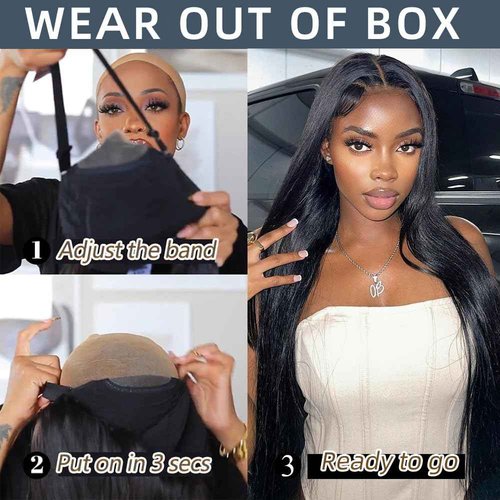 KFgood Wear and Go Glueless Wigs Human Hair Pre Plucked Pre Cut HD Lace 6x4 Straight Lace Front Wigs Human Hair Glueless Lace Front Wigs 180% Density 3 Seconds to Wear for Beginners 24 Inch